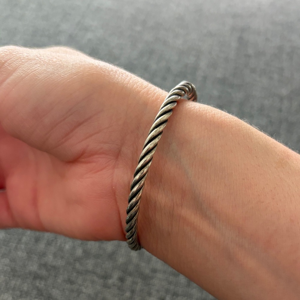 Twisted Cable Open Cuff Bracelet with Gold Accents - Silver and Gold tone - Picture 4 of 5